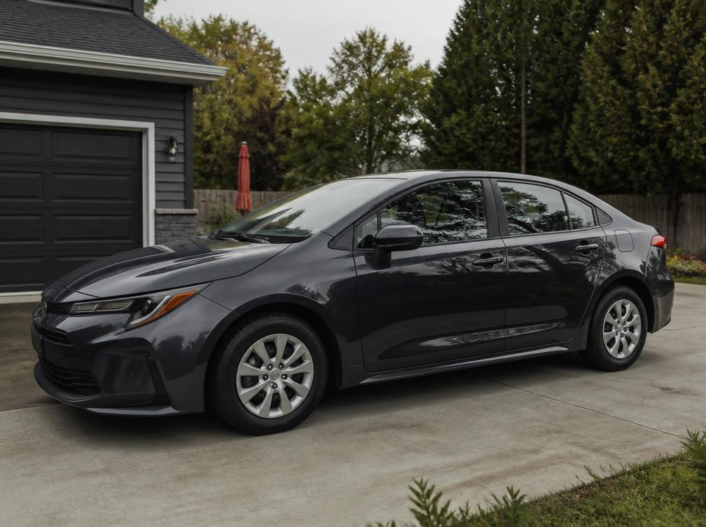 A practical compact car parked in a driveway