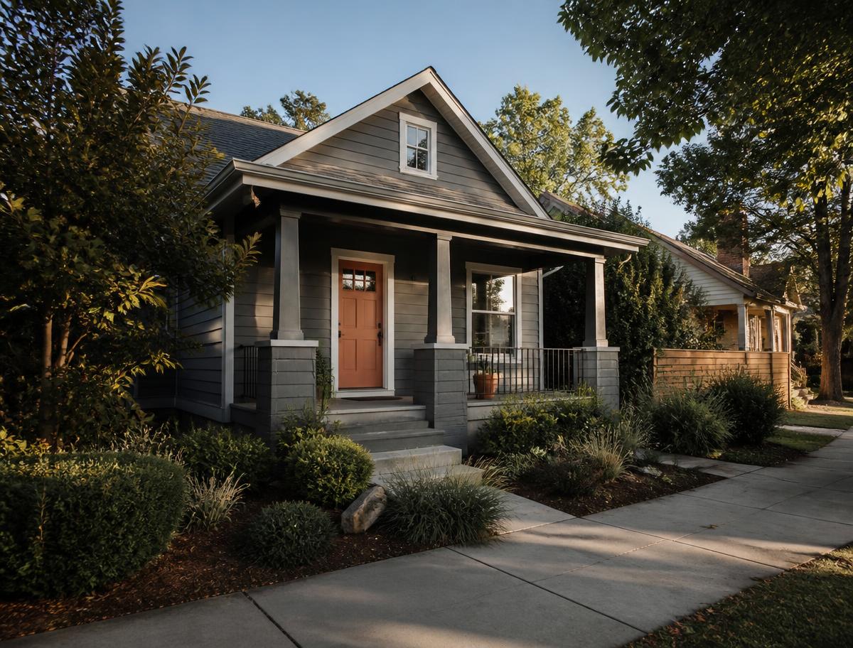 A modest starter home in a residential neighborhood